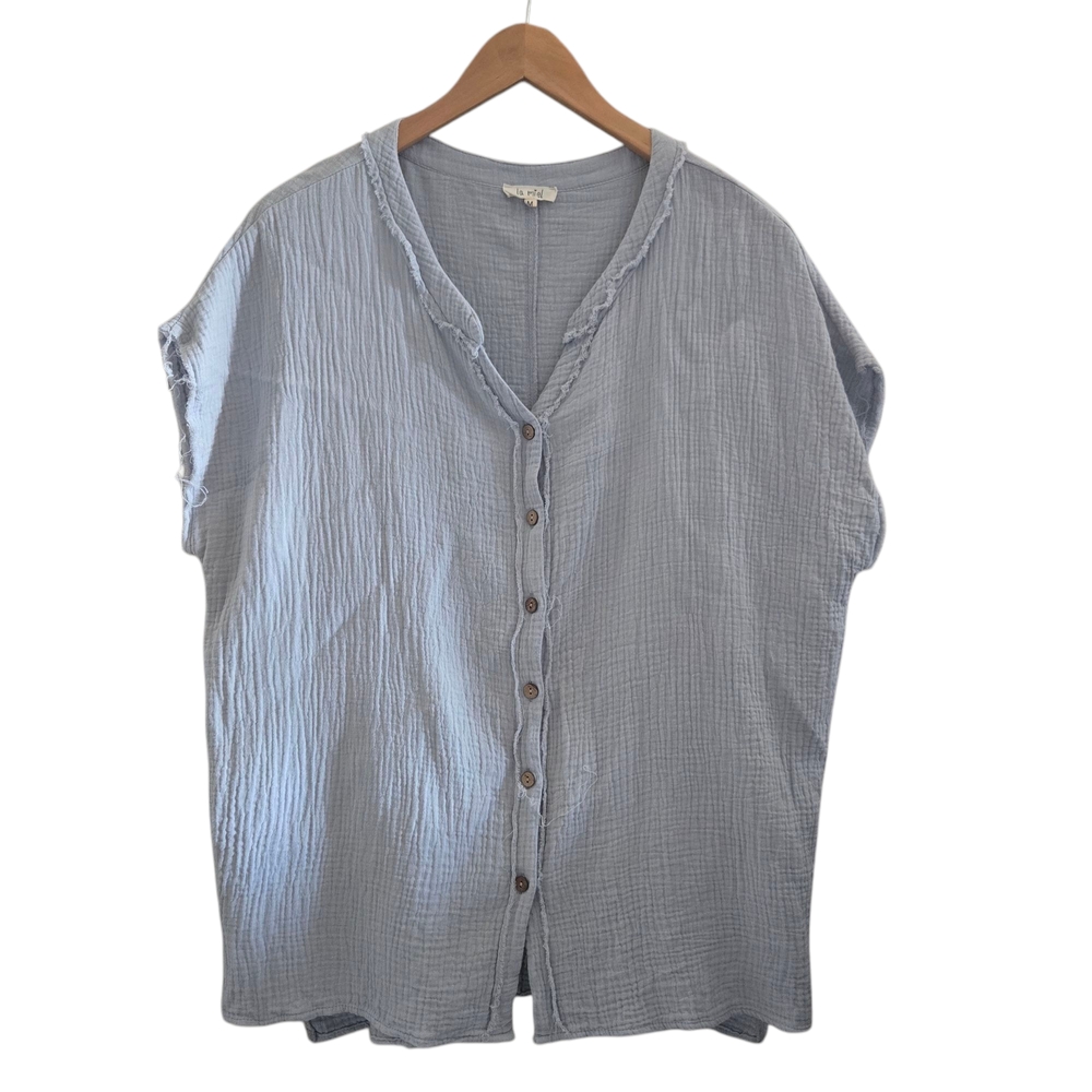 La MIEL Light Blue Button-Up Gauze Women's Top